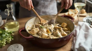 Recette pintade en cocotte champignons crème fraîche express